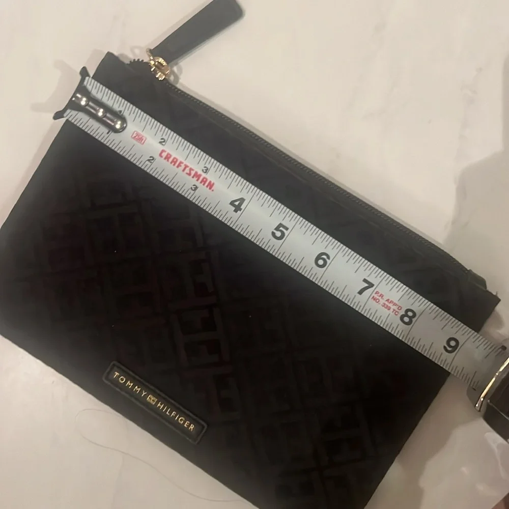 Tommy Hilfiger black clutch pocket bag purse slim gold metal zipper bag 9” x 6” - Picture 11 of 11